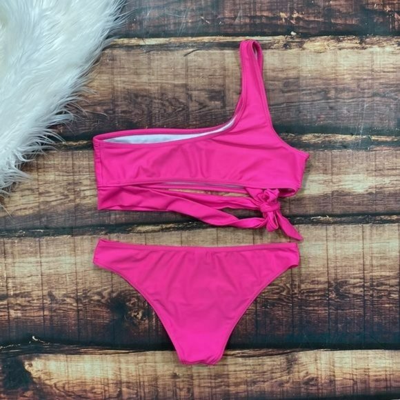 RELISTED One Shoulder Bikini Pink Swim Suit - Picture 5 of 9
